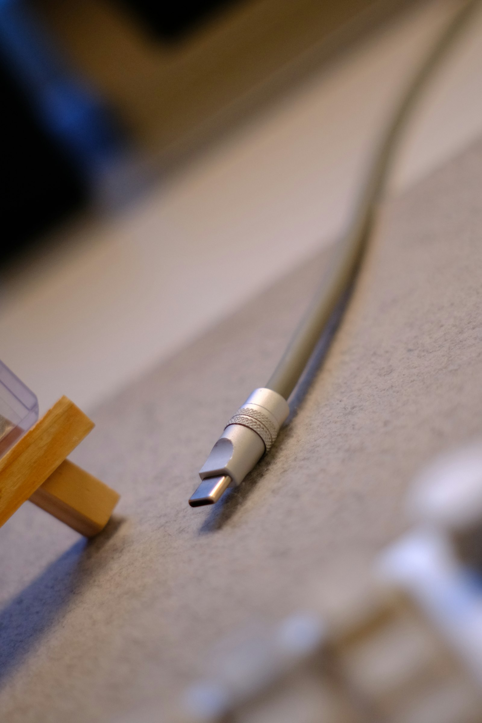 Close-up macro shot of a USB-C cable connector