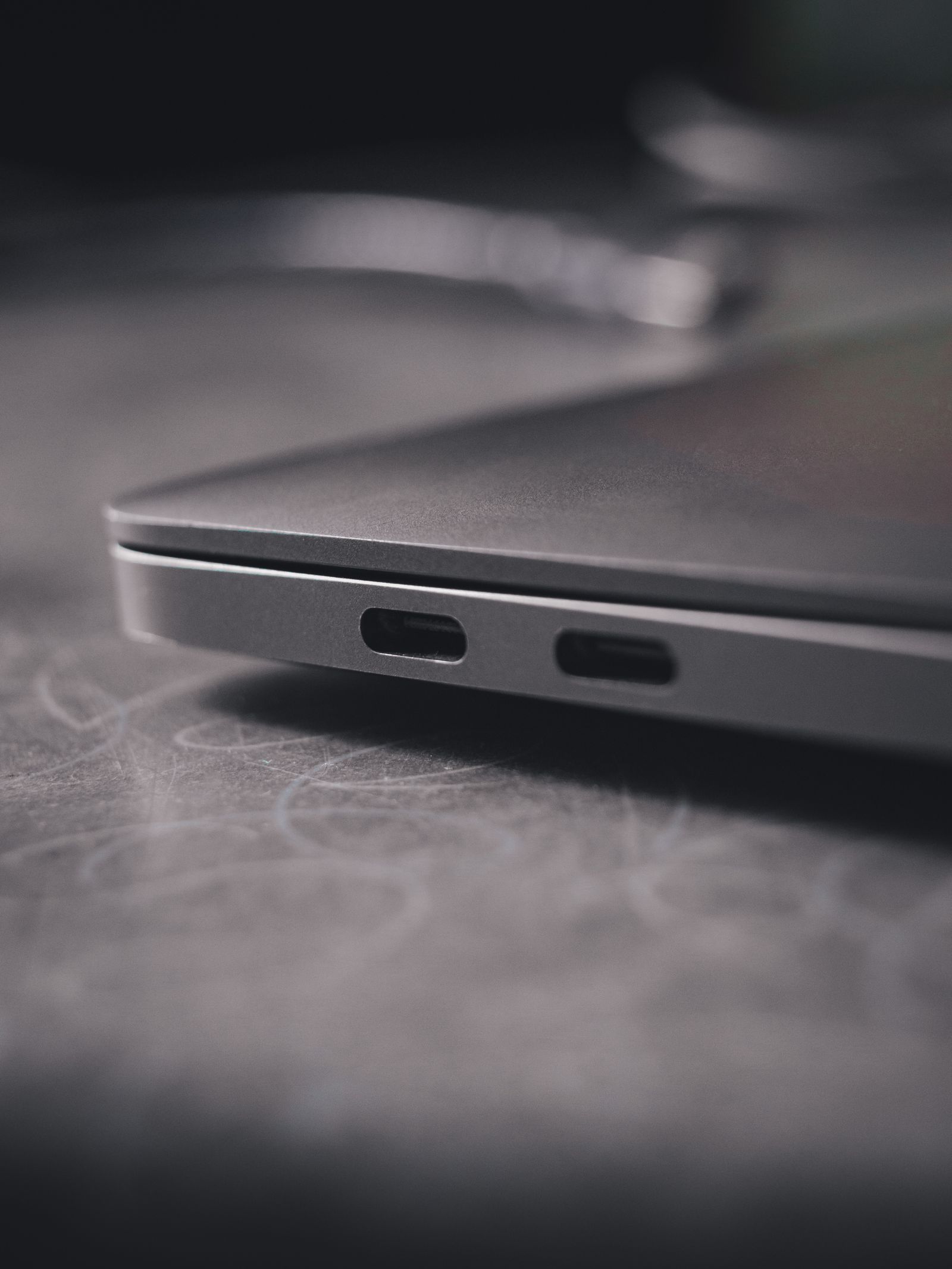 Close-up of USB-C ports on a laptop